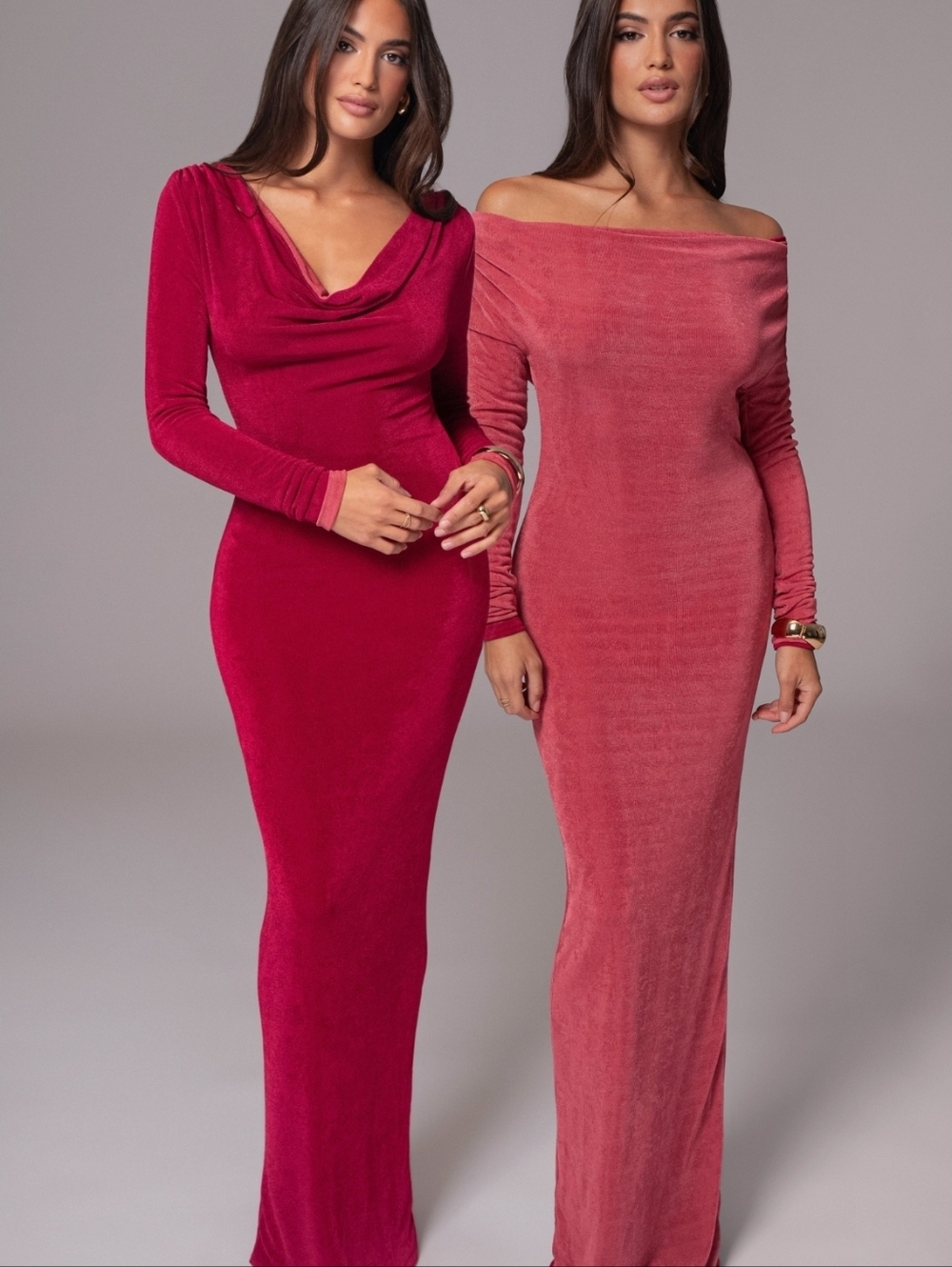 jluxlabel Women’s Long Sleeve Maxi Dress - Red & Coral